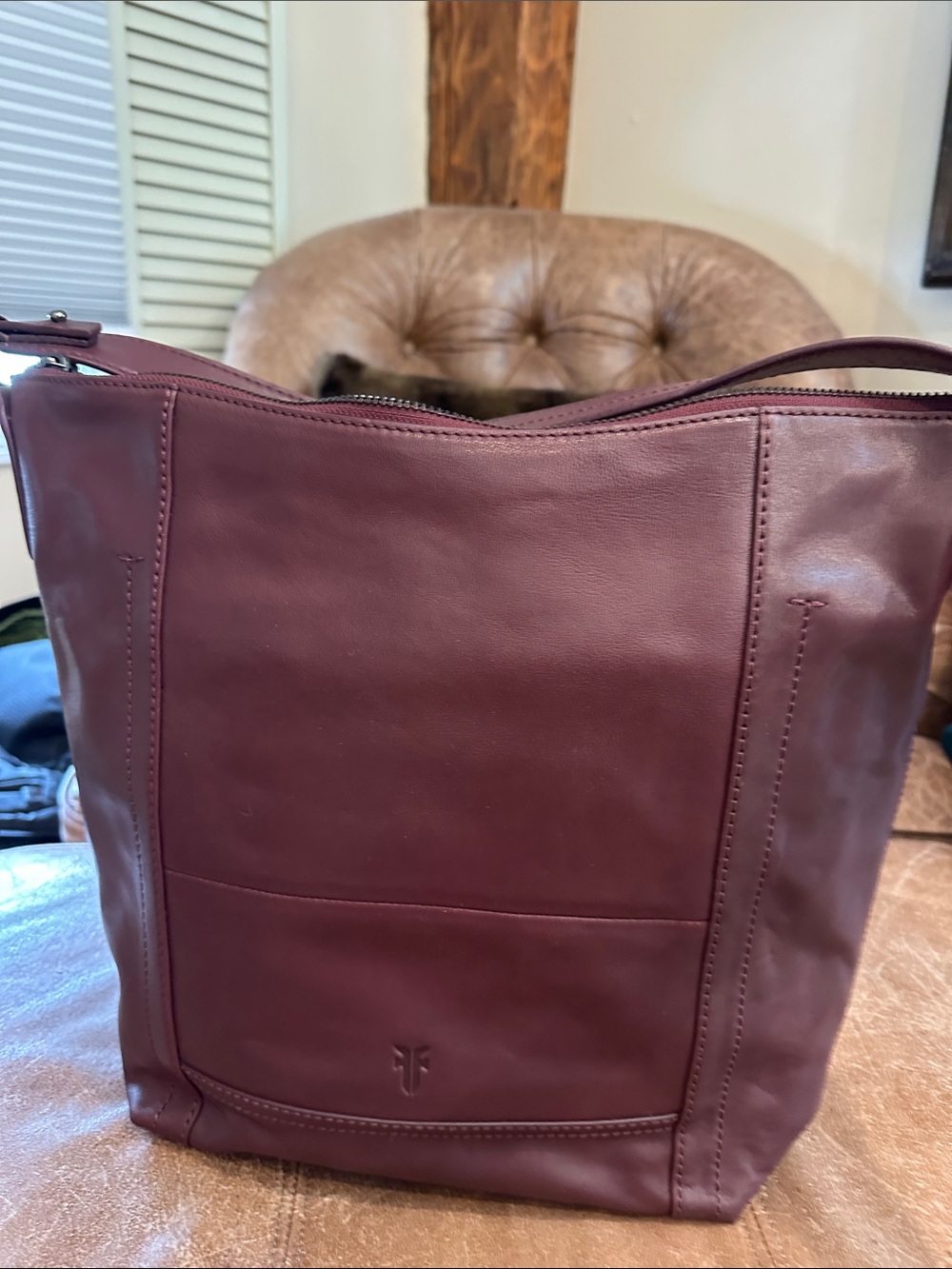 Frye Burgundy Leather Shoulder Tote